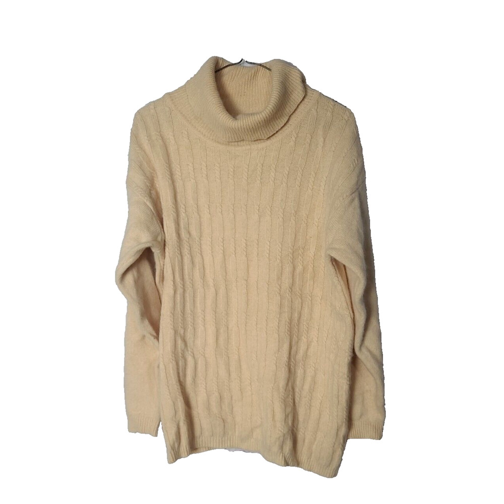 VTG Lambswool Angora Ivory Knit Fisherman Pullover Sweater Womans‎ Size Large